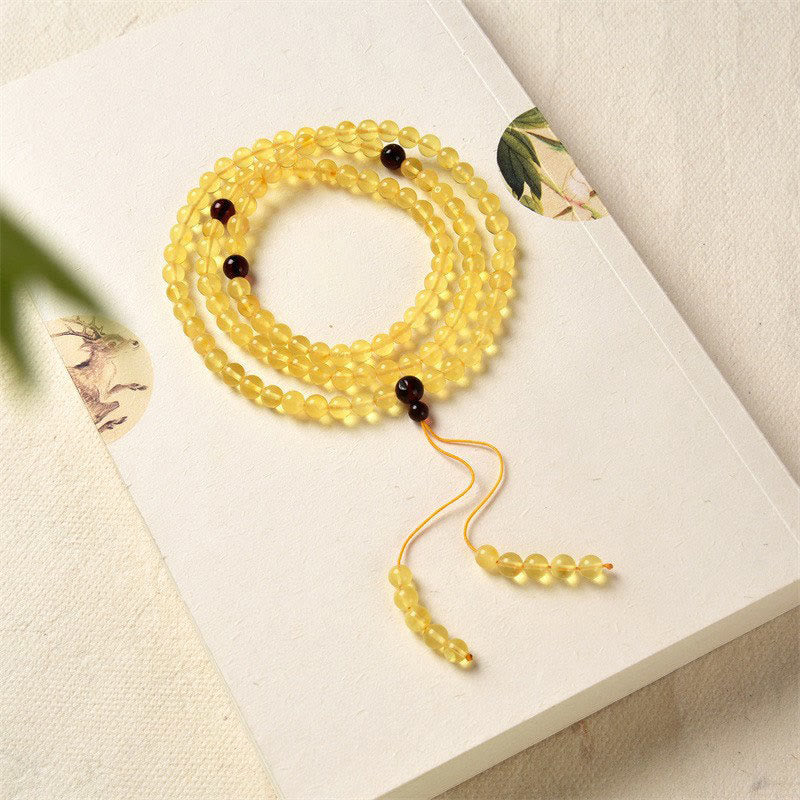Fortune Jewel 108 Mala Beads Natural Amber Clear Anxiety Bracelet