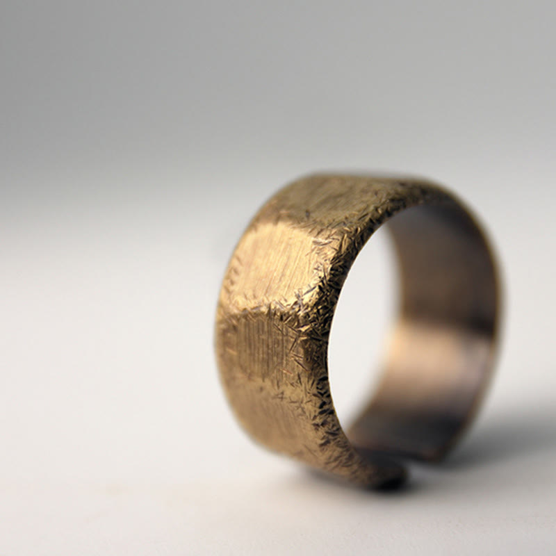 Fortune Jewel Tibetan Simple Design Copper Brass Frosted Wealth Ring