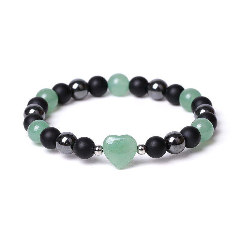 Fortune Jewel Black Onyx Tiger Eye Stone Crystal Love Heart Protection Bracelet