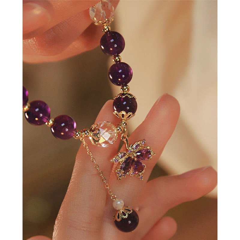 Fortune Jewel 14k Gold Plated Natural Amethyst Healing Maple Leaf Charm Bracelet