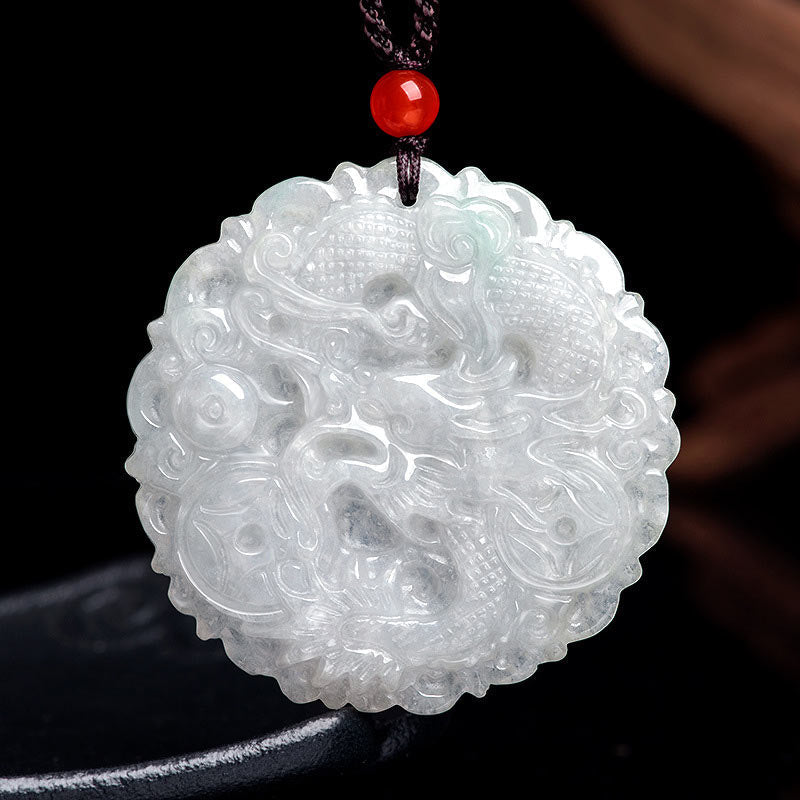 Fortune Jewel White Jade Dragon Protection Necklace String Pendant Fortune Jewel