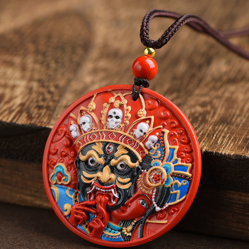 Fortune Jewel Zakiram Goddess of Wealth Painted Cinnabar Blessing Necklace Pendant