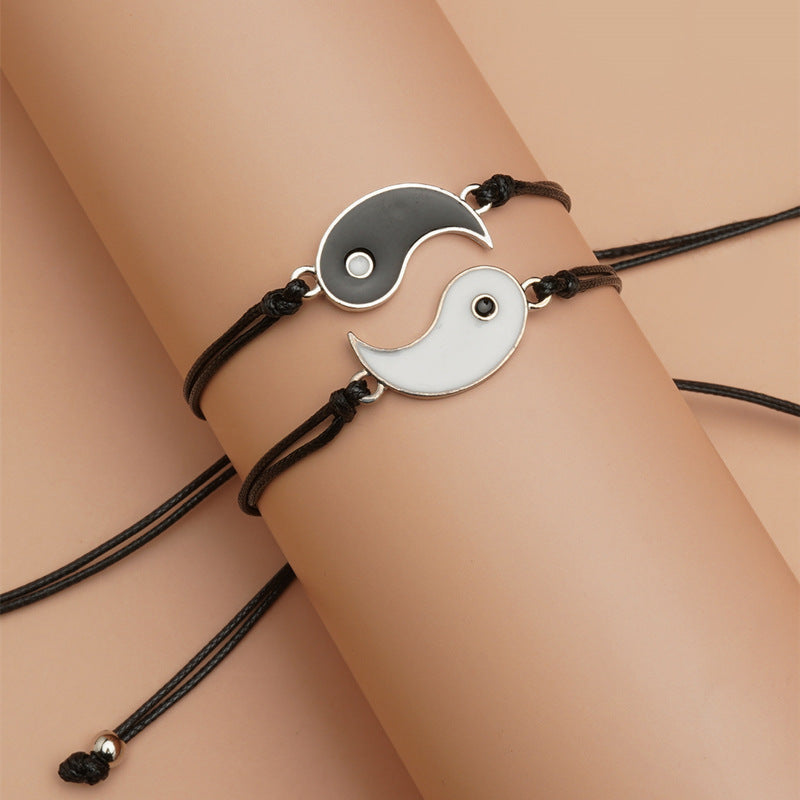 Fortune Jewel 2pcs Yin Yang Hematite Couple Bracelet
