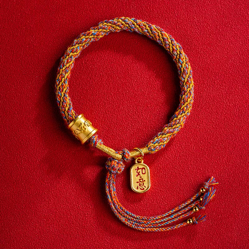 Fortune Jewel Handmade Multicolored Tibetan Om Mani Padme Hum Ruyi Auspicious Charm Braided Bracelet