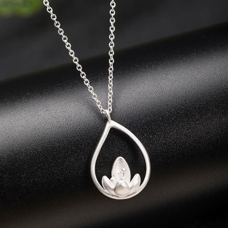 Fortune Jewel 925 Sterling Silver Lotus Flower Floral Enlightenment Necklace Pendant Fortune Jewel