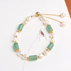 Fortune Jewel Green Aventurine Pearl Pink Crystal Bead Luck Bracelet