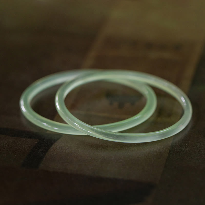 Fortune Jewel Natural Green Chalcedony Strength Courage Cuff Bangle Bracelet