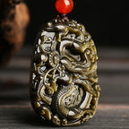 Fortune Jewel Gold Sheen Obsidian Dragon Pattern Success Necklace Pendant