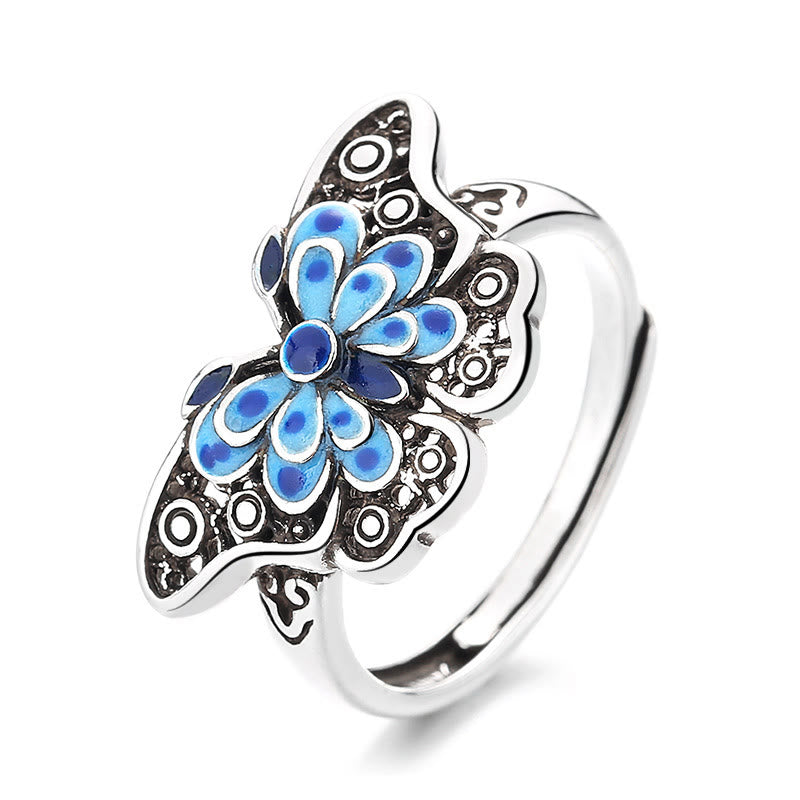 Fortune Jewel Hollow Enamel Blue Butterfly Pattern Love Ring