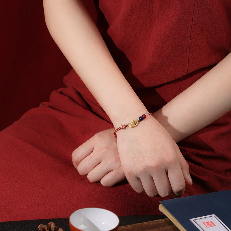 Fortune Jewel 925 Sterling Silver Double Peace Buckle Lotus Auspicious Bracelet