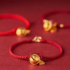 Fortune Jewel Handmade Fu Character Charm Luck Happiness Bell Red Rope Bracelet