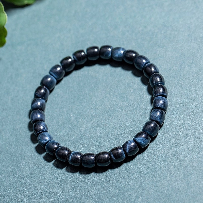 Natural Blue Tiger’s Eye Lightning-Pattern Bracelet – Premium Straight-Cut Design, 7mm, Unisex, Multiple Bead Shapes Available