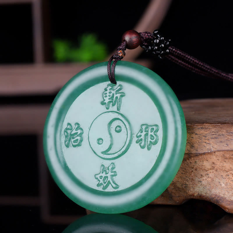 Fortune Jewel Green Aventurine Yin Yang Balance Necklace Pendant