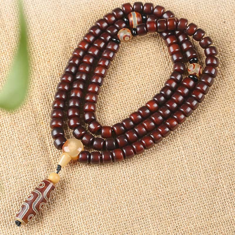 Fortune Jewel 108 Mala Beads Three-eyed Dzi Bead Nine-eye Dzi Bead Jade Luck Bracelet