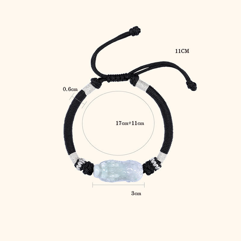 Fortune Jewel Handmade Natural Jade PiXiu Luck Prosperity Braided String Bracelet