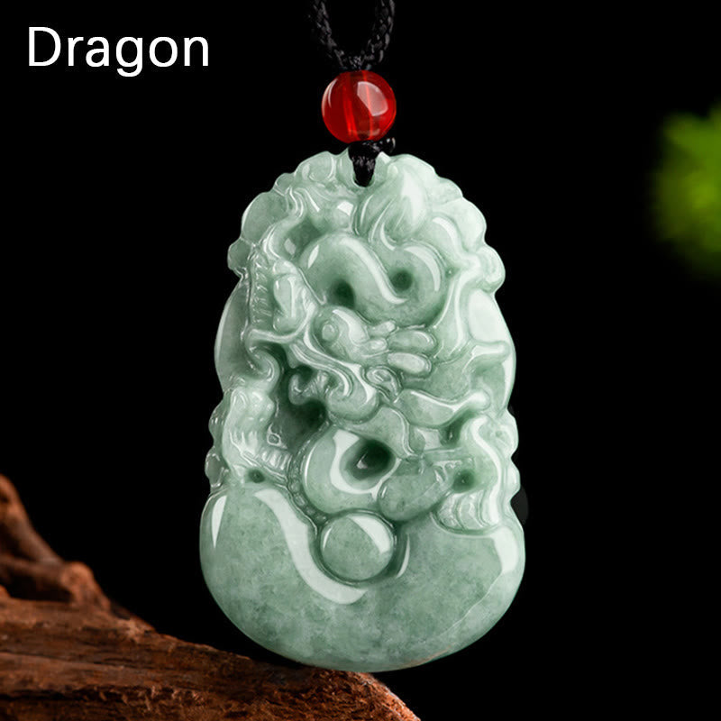 Fortune Jewel Natural Green Jade 12 Chinese Zodiac Luck Prosperity Necklace Pendant
