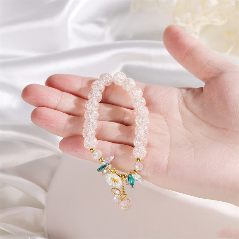 Fortune Jewel Simple Design Flower Charm Glass Bead Bracelet
