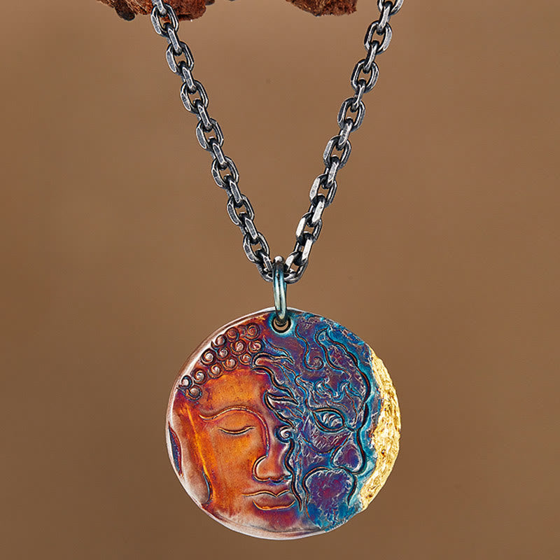 Fortune Jewel 999 Sterling Silver 24K Gold Half Demon Half Buddha Compassion Necklace Pendant Fortune Jewel