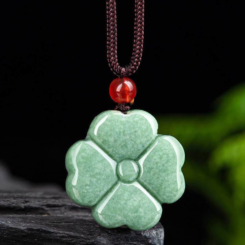 Fortune Jewel Natural Lucky Four Leaf Clover Jade Prosperity Necklace Pendant