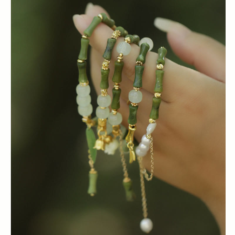 Fortune Jewel Green Bamboo Jade Lily of the Valley Wealth Bracelet