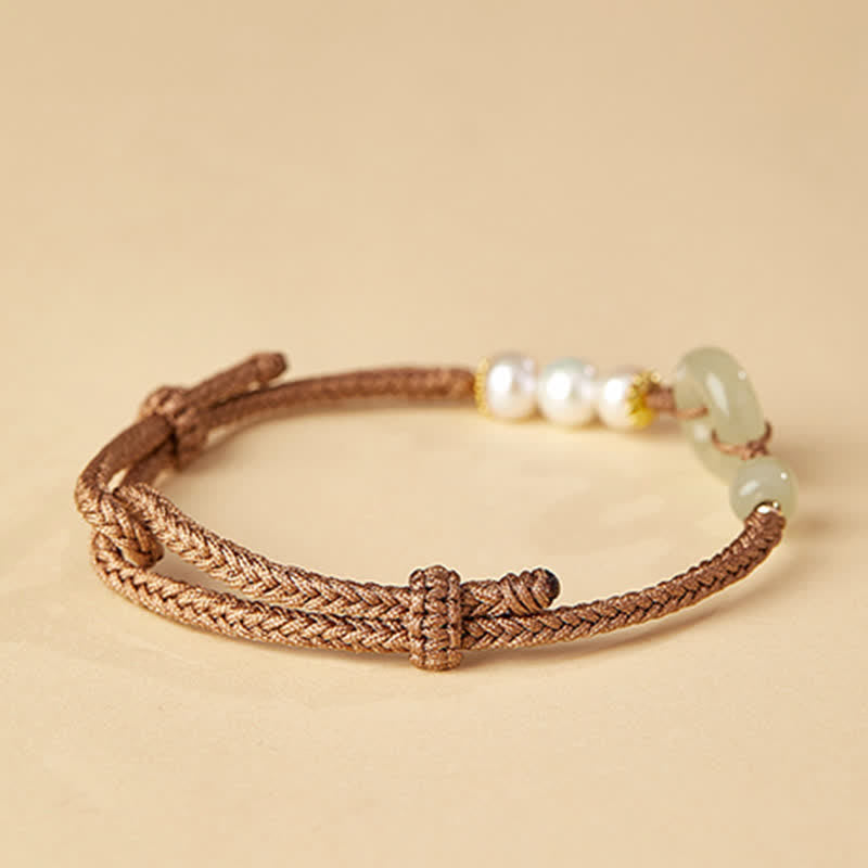 Fortune Jewel Natural Hetian Jade Pearl Peace Buckle Luck Bracelet