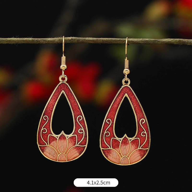 Fortune Jewel Lotus Butterfly Flower Alloy Copper Enlightenment Drop Earrings