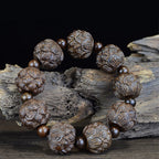 Fortune Jewel Ebony Wood Eighteen Arhats Lotus Dragon Engraved Balance Bracelet Fortune Jewel