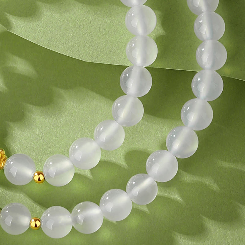 Fortune Jewel 925 Sterling Silver Natural White Agate Cinnabar Double Wrap Protection Bracelet