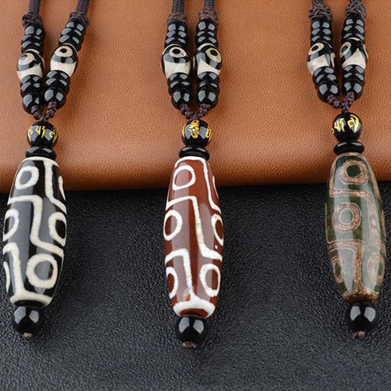 Fortune Jewel Nine-Eye Dzi Bead Wealth Protection Necklace