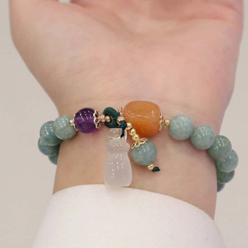 Fortune Jewel Cyan Jade Lotus Pumpkin Wish Peace Buckle Amethyst Crystal Healing Bracelet