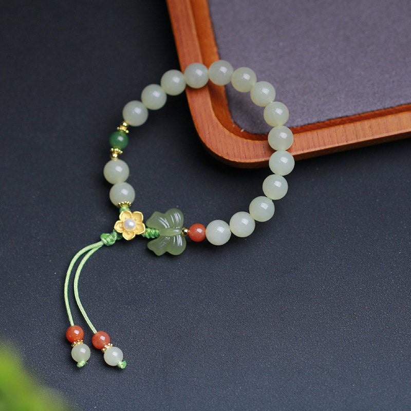 Fortune Jewel 925 Sterling Silver Jade Luck Flower Butterfly Bracelet
