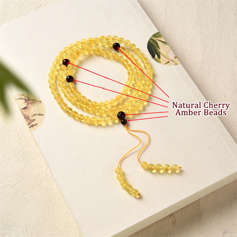 Fortune Jewel 108 Mala Beads Natural Amber Clear Anxiety Bracelet