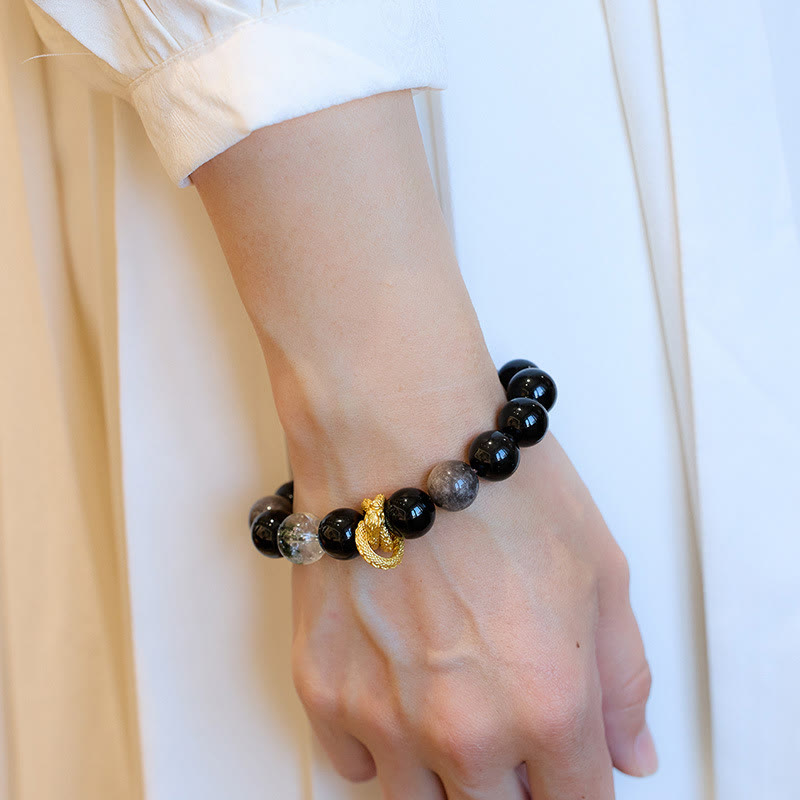 Fortune Jewel Natural Silver Sheen Obsidian Dragon Green Phantom Protection Bracelet