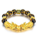 Fortune Jewel FengShui Double PiXiu Obsidian Om Mani Padme Hum Wealth Bracelet