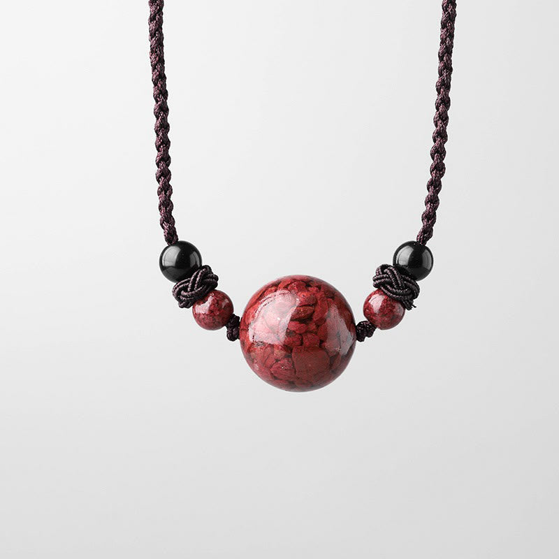 Fortune Jewel Natural Cinnabar Stones Bead Blessing Necklace Pendant