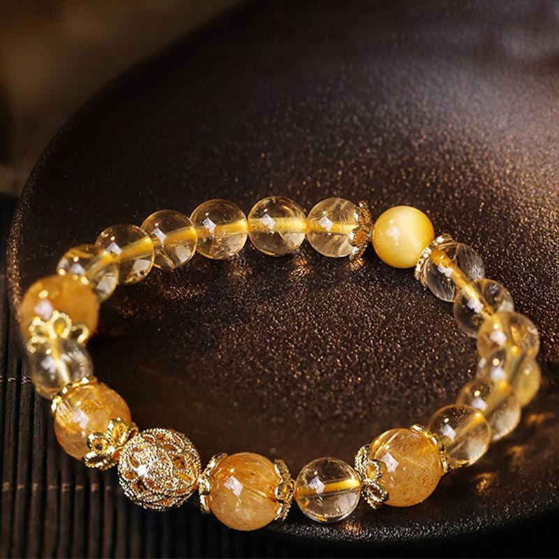 Fortune Jewel Natural Citrine Amethyst Rutilated Quartz Prosperity Protection Bracelet