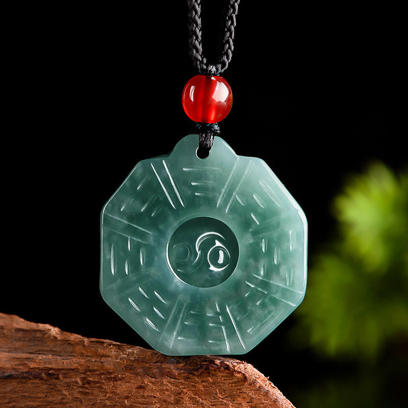 Buddha Stones Natural Jade FengShui Bagua Yin Yang Prosperity Necklace Pendant Fortune Jewel