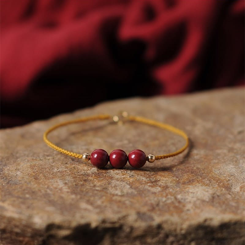 Fortune Jewel 14K Gold Plated Natural Cinnabar Blessing String Braided Bracelet