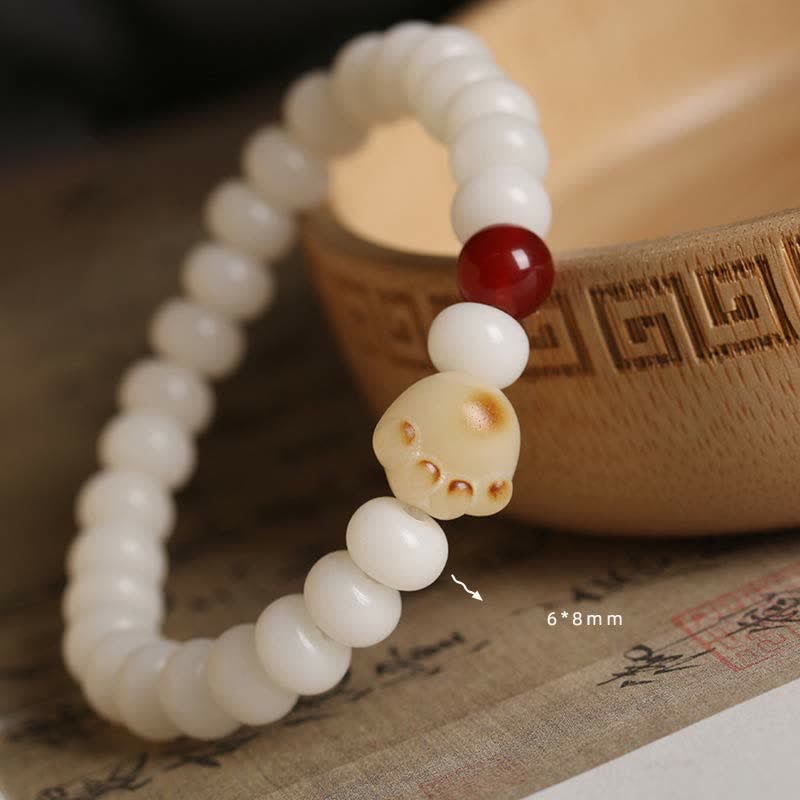 Fortune Jewel Natural Bodhi Seed Lovely Paw Lucky Cat Bracelet