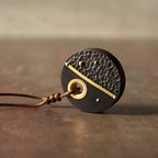 Fortune Jewel Handcrafted Round Ebony Wood Brass Copper Peace Necklace Pendant