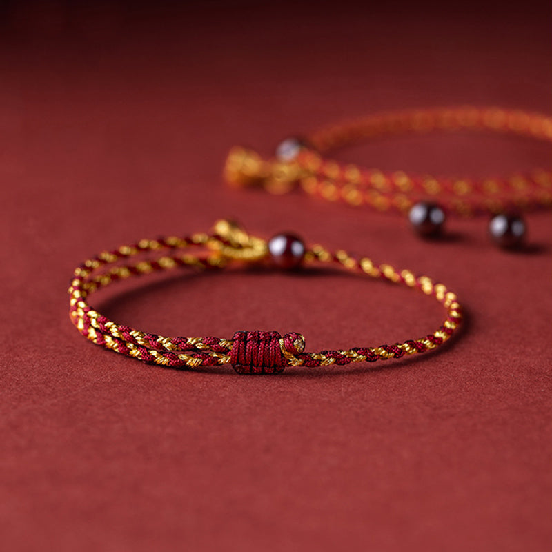 Fortune Jewel Handcrafted Red Gold Rope Lotus Peace And Joy Charm Braid Bracelet