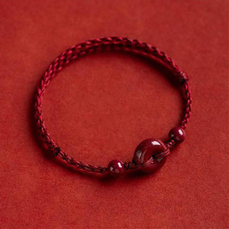 Fortune Jewel Handmade Cinnabar Peace Buckle Safe and Healthy Charm Blessing String Bracelet Anklet