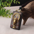 Fortune Jewel Ebony Wood Elephant God of Fortune Buddha Blessing Necklace String Pendant