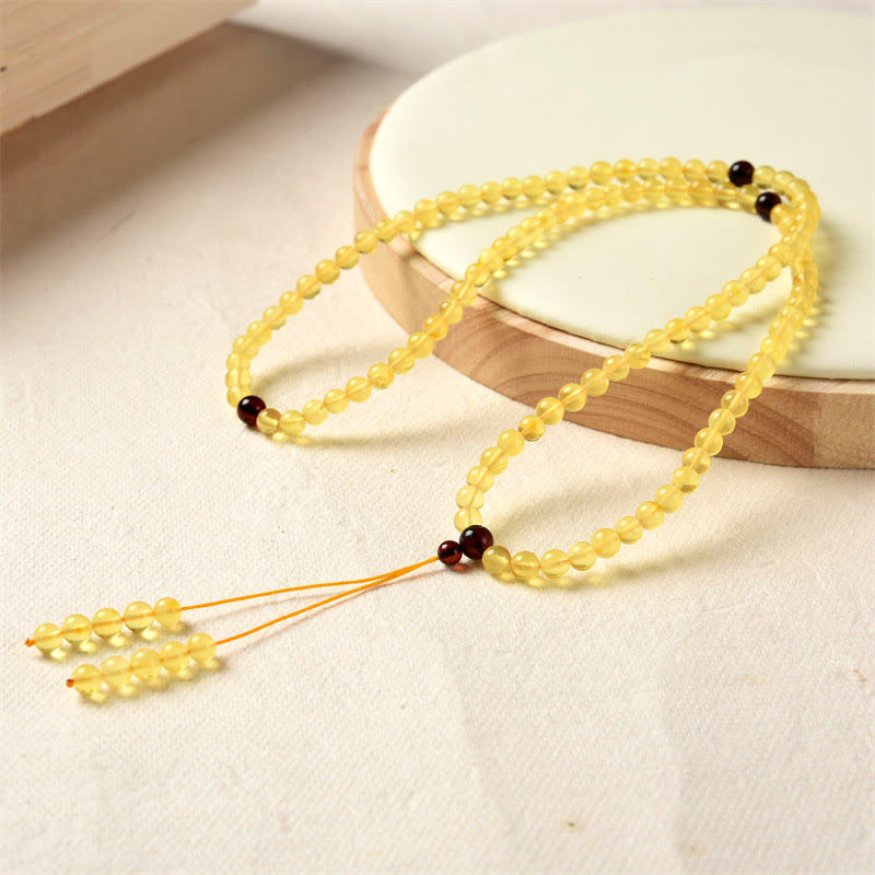 Fortune Jewel 108 Mala Beads Natural Amber Clear Anxiety Bracelet
