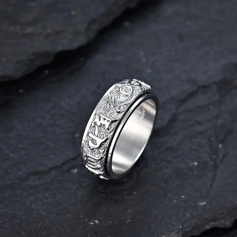 Fortune Jewel Om Mani Padme Hum Balance Calm Titanium Steel Ring Fortune Jewel