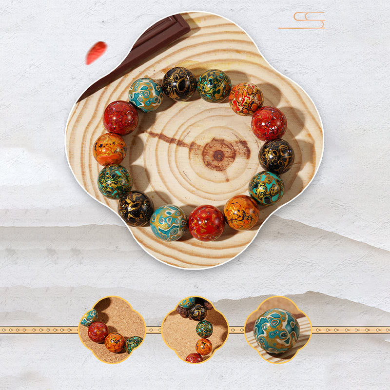 Fortune Jewel Natural Multicolored Lacquer Beads Calm Bracelet