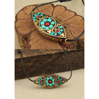Fortune Jewel Tibet Turquoise Bead Marquise Pattern Protection Strength Necklace Pendant