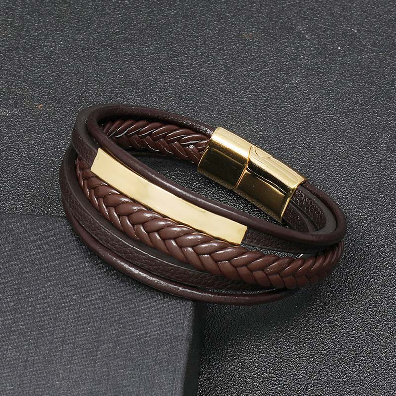 Fortune Jewel Simple Design Titanium Steel Leather Luck Bracelet