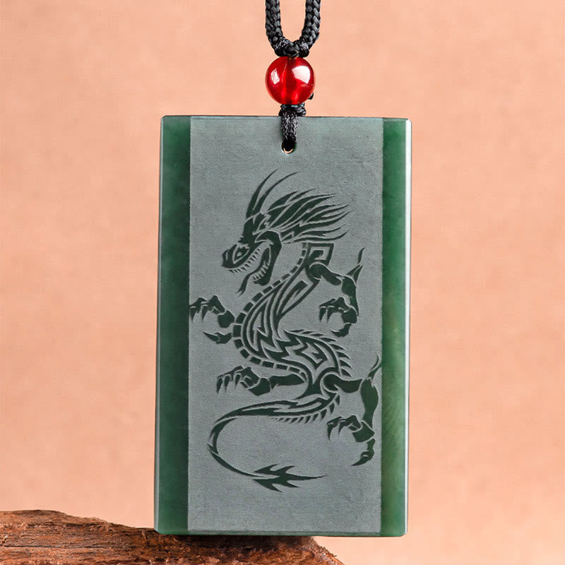 Fortune Jewel Hetian Cyan Jade Dragon Engraved Success Necklace Pendant Fortune Jewel