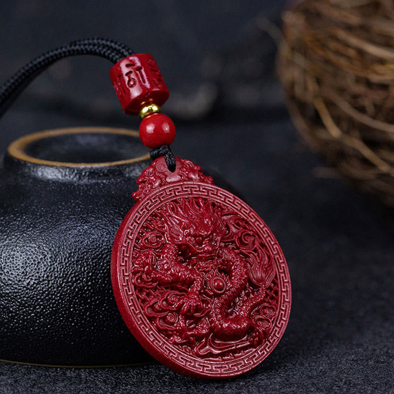 Fortune Jewel Year of the Dragon Natural Cinnabar Dragon Protection Necklace Pendant